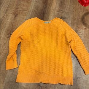Classic Crew Cable Knit Sweater in Orange